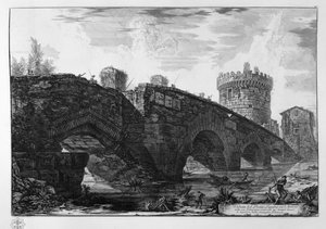 悪天候で補正されたTiburtina経由での陰のルガノ橋の眺め 作： Giovanni Battista Piranesi